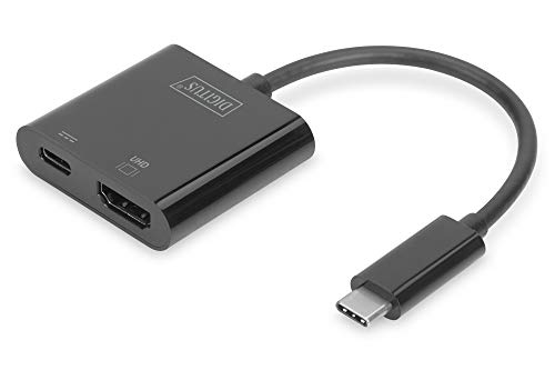 DIGITUS USB Typ-C Multiport Grafik Adapter, USB Type-C zu HDMI + USB C, Ladefunktion, 4K Ultra HD 60Hz, Kunststoff, Schwarz von DIGITUS