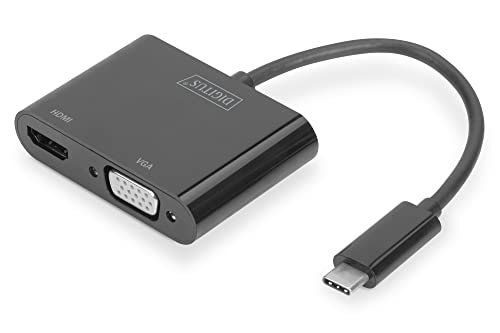 DIGITUS USB Typ-C Multiport Grafik Adapter, USB Type-C zu HDMI + VGA, 4K Ultra HD 30Hz, Kunststoff, Schwarz von DIGITUS