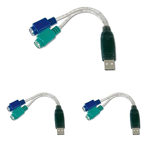DIGITUS USB zu PS/2 Adapter - Maus & Tastaur Adapter - USB Typ-A Stecker zu 2X Mini-Din 6 Buchse - Win 10 - Plug & Play (Packung mit 3) von DIGITUS