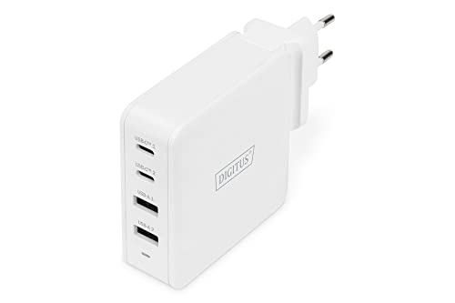 DIGITUS Universal GaN Ladegerät 100 W – 2-Port USB-C – 2-Port USB-A – Schnellladegerät Power Delivery (PD 3.0) – Für iPhone, iPad, Samsung Galaxy, Pixel, Xiaomi, Motorola, Huawei – Weiß von DIGITUS