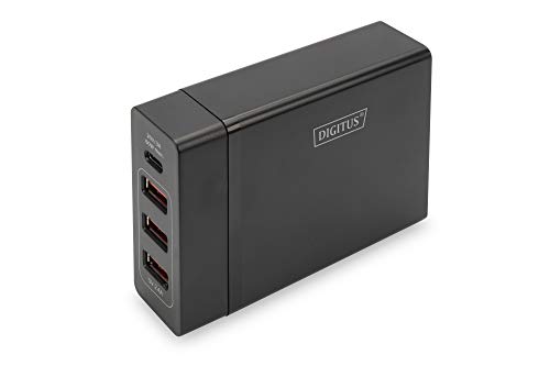 DIGITUS Universal Ladegerät 72 W – 1-Port USB-C – 3-Port USB-A – Schnellladegerät Power Delivery (PD 3.0) – Für iPhone, iPad, Samsung Galaxy, Pixel, Xiaomi, Motorola, Huawei – Schwarz von DIGITUS