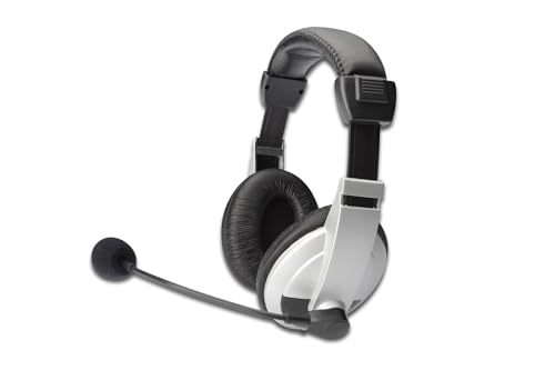 DIGITUS geschlossenes Stereo Multimedia Headset - verstellbares Mikrofon - integrierter Lautstärkeregler - 2X 3,5mm Klinkenanschluss - 1,8m Kabellänge - schwarz/grau von DIGITUS
