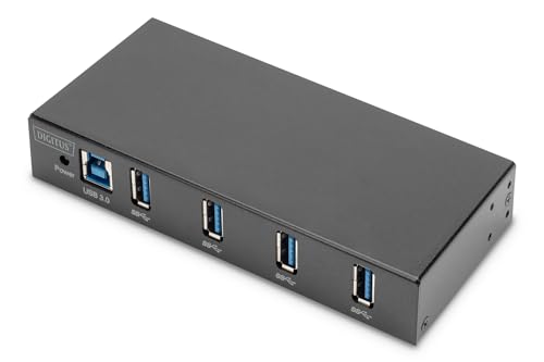 DIGITUS industrieller 4-Port USB-Hub - 4X USB-A - USB 3.0-5 Gbps - USB SuperSpeed - 15 kV ESD-Schutz - Hutschienenmontage - Schwarz von DIGITUS