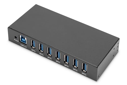 DIGITUS industrieller 7-Port USB-Hub - 7X USB-A - USB 3.0-5 Gbps - USB SuperSpeed - 15 kV ESD-Schutz - Hutschienenmontage - Schwarz von DIGITUS