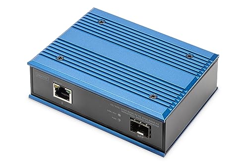 DIGITUS industrieller Gigabit Medienkonverter - 1 RJ45-Port, 1 SFP-Port - 10/100/1000 Mbps - Hutschienenmontage - IP40 Schutzklasse - schwarz,blau von DIGITUS