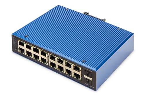 DIGITUS industrieller Managed 18-Port Gigabit Ethernet PoE Netzwerk-Switch - 16x RJ45 + 2X SFP-Uplink - 1x Console Port - 30W PoE-Budget je RJ45 Port - L2 Managed - Hutschienenmontage von DIGITUS