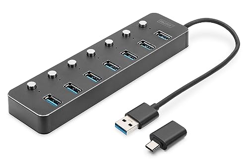 DIGITUS USB-Hub - 7 Ports - USB 3.0 - bis zu 5 Gbit/s - Ports einzeln schaltbar - inkl. USB-A auf USB-C-Adapter - Plug & Play - Aluminium Gehäuse - dunkelgrau DIGITUS USB-Hub - 7 Ports - USB 3.0 - bis zu 5 Gbit/s - Ports einzeln schaltbar - inkl. USB-A auf USB-C-Adapter - Plug & Play - Aluminium Gehäuse - dunkelgrau von DIGITUS