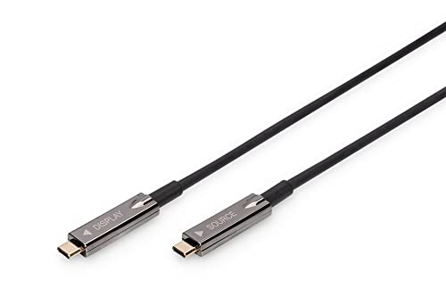 DIGITUS USB-C AOC Hybrid Glasfaser AV-Anschlusskabel - USB 3.1 - Displayport 1.2 - DP Alt-Mode - Plug&Play - Audio/Video-Kabel - 10m - schwarz von DIGITUS