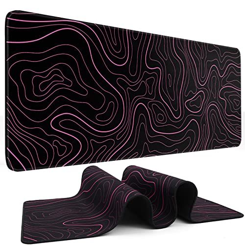 DIGSOM Gaming-Mauspad, groß, 80 x 30 cm, Topografisches Mauspad mit Rutschfester Gummiunterseite, erweitertes Mauspad, XL-Tastatur-Pad, minimalistische geografische Schreibtischunterlage für Maus von DIGSOM