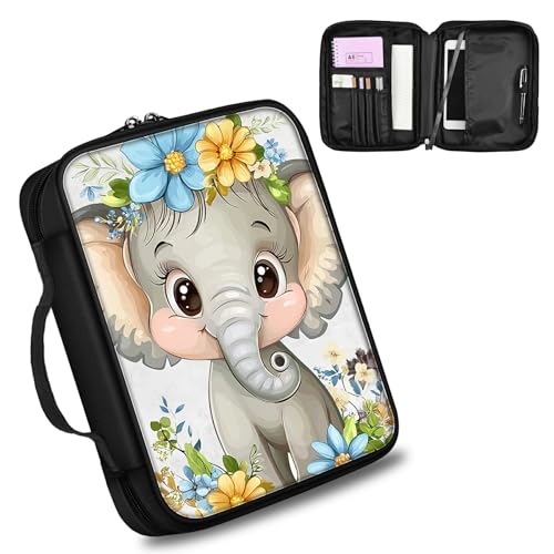 DIGTIALL Bibelhülle mit Blume, Elefant, für Damen und Herren, Tragebuchhülle, Kirchentasche, Bibelschutz, mit Griff und Reißverschlusstasche, ideal für Kirche, religiöse von DIGTIALL