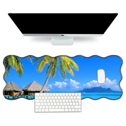 DIGTIALL Schreibtischunterlage mit Motiv Strand mit Palmen, großes Mauspad für Schreibtisch, Gummiunterseite, Mauspad mit genähten Kanten, große Schreibtischunterlage für Arbeit, Spiel, Büro, Zuhause von DIGTIALL