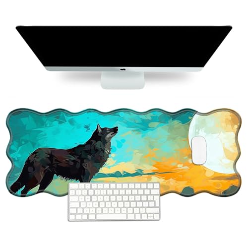 DIGTIALL Schreibtischunterlage mit Wolfsmom-Motiv, 80 x 30 cm, großes Mauspad für Schreibtisch, Gummiunterseite, Mauspad mit genähten Kanten, große Schreibtischunterlage für Arbeit, Spiel, Büro von DIGTIALL
