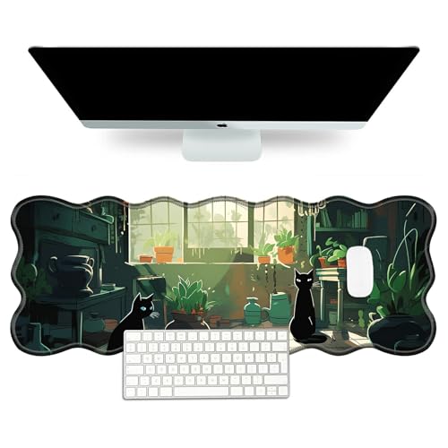 DIGTIALL Schreibtischunterlage mit schwarzem Katzen-Motiv, 80 x 30 cm, großes Mauspad für Schreibtisch, Gummiunterseite, Mauspad mit genähten Kanten, große Schreibtischunterlage für Arbeit, Spiel DIGTIALL Schreibtischunterlage mit schwarzem Katzen-Motiv, 80 x 30 cm, großes Mauspad für Schreibtisch, Gummiunterseite, Mauspad mit genähten Kanten, große Schreibtischunterlage für Arbeit, Spiel von DIGTIALL