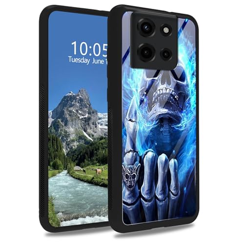 DIGTIALL Schutzhülle aus gehärtetem Glas für Motorola Moto G 5G 2025, Motiv: blaue Flamme, Totenkopf-Finger, weiches TPU, stoßfest, Schutzhülle für Moto G 5G 2025 von DIGTIALL