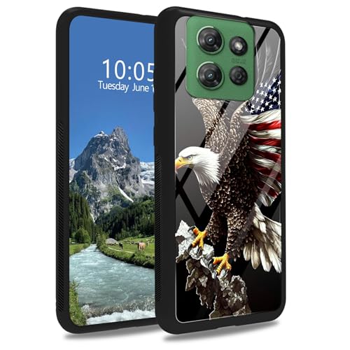 DIGTIALL Schutzhülle aus gehärtetem Glas für Motorola Moto G Play 5G 2025/Moto G Power 5G 2025, Motiv: fliegender Adler mit Flagge, weiches TPU, stoßfest, Schutzhülle von DIGTIALL