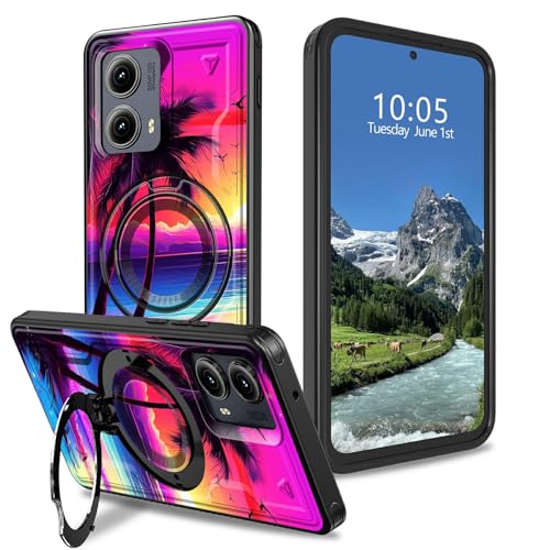 DIGTIALL Schutzhülle für Motorola Moto Edge 5G 2024, 16,8 cm (6,6 Zoll), mit Ständer, tropische Palmen, Hybrid-Schutzhülle, doppellagig, stoßfest von DIGTIALL