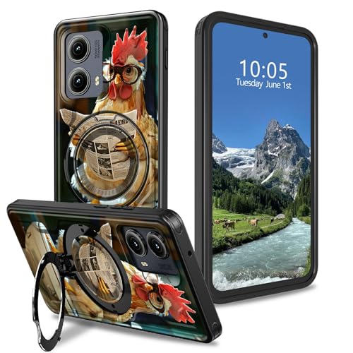 DIGTIALL Schutzhülle für Motorola Moto Edge 5G 2024, 16,8 cm (6,6 Zoll), mit Standfunktion, Huhn mit Brille, Hybrid-Schutzhülle, doppellagig, stoßfest von DIGTIALL