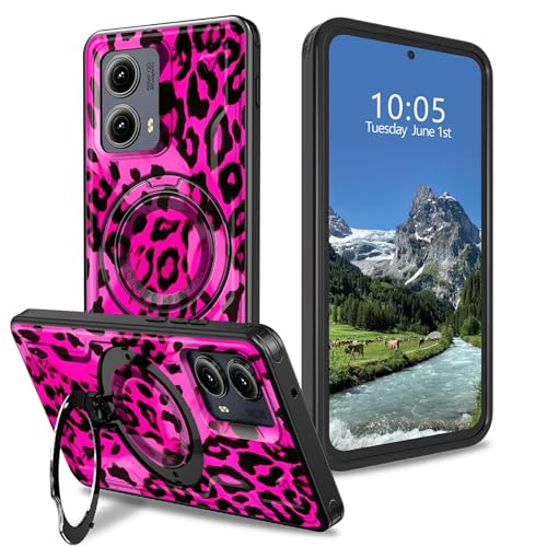 DIGTIALL Schutzhülle für Motorola Moto Edge 5G 2024, 16,8 cm (6,6 Zoll), mit Standfunktion, Leopardenmuster, Hybrid, zweilagig, stoßfest, Rosa von DIGTIALL