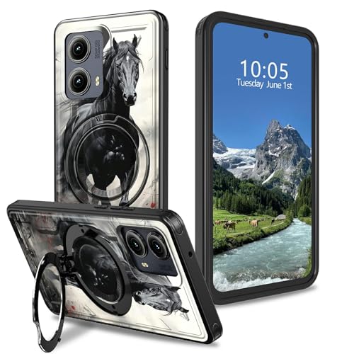 DIGTIALL Schutzhülle für Motorola Moto Edge 5G 2024, 16,8 cm (6,6 Zoll), mit Standfunktion, Motiv: Galoppierendes Pferd, Hybrid, doppellagig, stoßfest von DIGTIALL