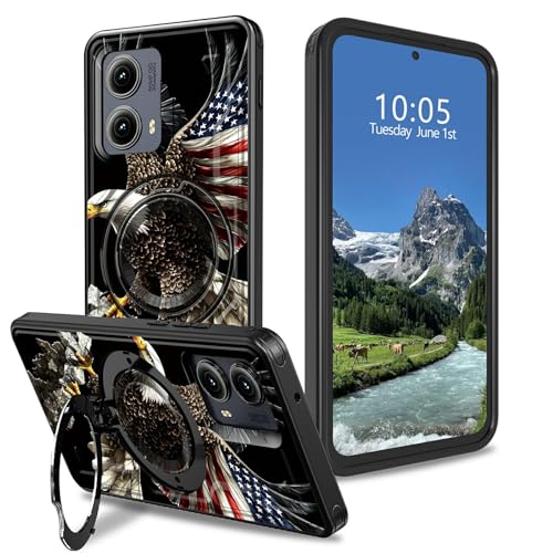 DIGTIALL Schutzhülle für Motorola Moto Edge 5G 2024, 16,8 cm (6,6 Zoll), mit Standfunktion, Motiv: fliegender Adler mit Flagge, Hybrid-Schutzhülle, doppellagig, stoßfest von DIGTIALL