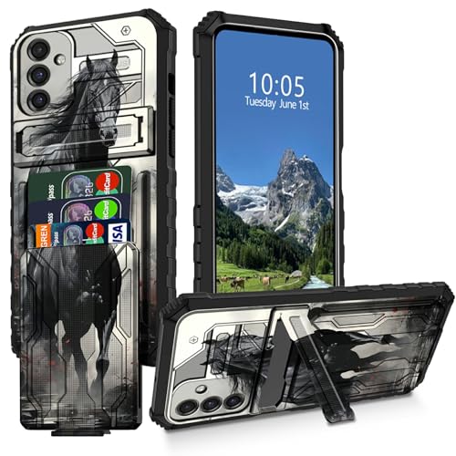 DIGTIALL Schutzhülle für Samsung Galaxy A16 5G mit abnehmbarem Halter, Kreditkartenfach und Ständer, galoppierendes Pferd, zweilagig, strapazierfähig, stoßfest von DIGTIALL
