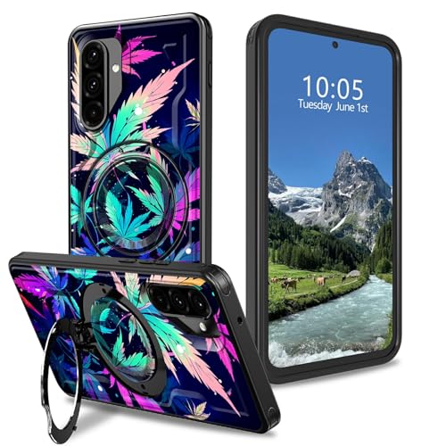 DIGTIALL Schutzhülle für Samsung Galaxy A36 5G, 16,8 cm (6,6 Zoll), mit Ständer, buntes Blätter-Motiv, Hybrid-Schutzhülle, doppellagig, stoßfest, für Samsung A36 5G von DIGTIALL