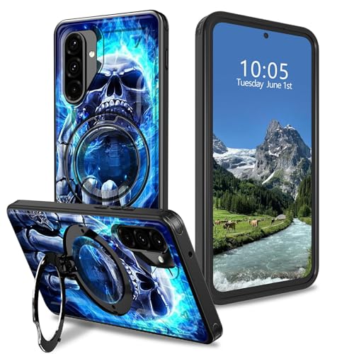 DIGTIALL Schutzhülle für Samsung Galaxy A36 5G 16,8 cm (6,6 Zoll), mit Ständer, blaue Flamme, Totenkopf, Finger, Hybrid, doppellagig, stoßfest, Schutzhülle für Samsung A36 5G von DIGTIALL