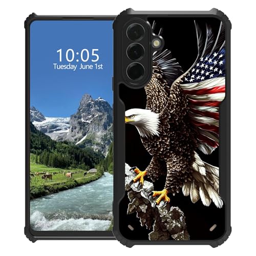 DIGTIALL Schutzhülle für Samsung Galaxy A36 5G für Galaxy A36 5G, schlanke Hybrid-Acryl-Rückseite + weicher TPU-Stoßdämpfer, stoßfeste Schutzhülle für Samsung A36 5G, fliegender Adler mit Flagge von DIGTIALL