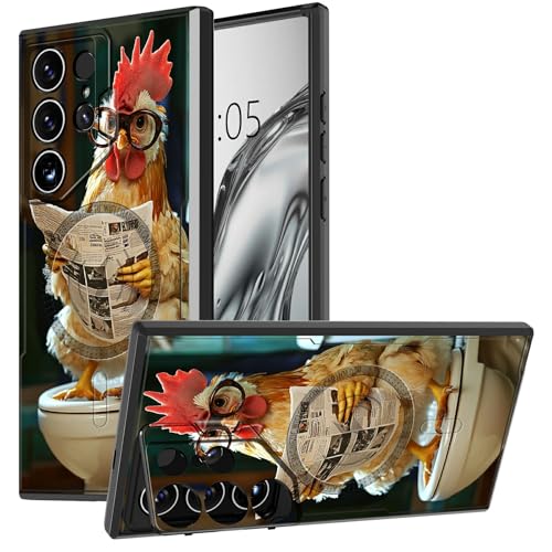 DIGTIALL Schutzhülle für Samsung Galaxy S25 Ultra mit Ständer und Kamera-Abdeckung für Galaxy S25 Ultra mit Magsafe, doppellagig, strapazierfähig, stoßfest, Huhn mit Brille von DIGTIALL