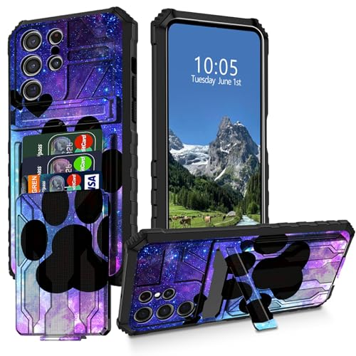 DIGTIALL Schutzhülle für Samsung Galaxy S25 Ultra mit abnehmbarer Halterung, Kreditkartenfach und Ständer, Hundepfotenabdruck, doppellagig, strapazierfähig, stoßfest von DIGTIALL