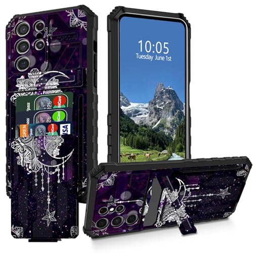 DIGTIALL Schutzhülle für Samsung Galaxy S25 Ultra mit abnehmbarer Halterung, Kreditkartenfach und Ständer, Mondblumen-Motiv, doppellagig, strapazierfähig, stoßfest von DIGTIALL
