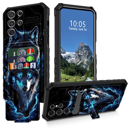 DIGTIALL Schutzhülle für Samsung Galaxy S25 Ultra mit abnehmbarer Halterung, Kreditkartenfach und Ständer, blaue Augen, Wolf-Thema, zweilagig, strapazierfähig, stoßfest DIGTIALL Schutzhülle für Samsung Galaxy S25 Ultra mit abnehmbarer Halterung, Kreditkartenfach und Ständer, blaue Augen, Wolf-Thema, zweilagig, strapazierfähig, stoßfest von DIGTIALL
