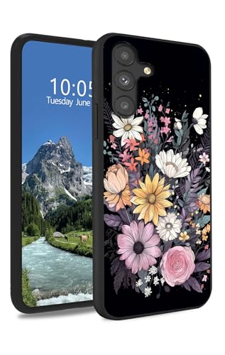 DIGTIALL TPU Cover für Samsung Galaxy S24 FE, Slim Schwarz Weich TPU Silikon Schutz Stoßfest rutschfest Schutzhülle für Damen Herren für Samsung S24 FE,Viele Blumen von DIGTIALL