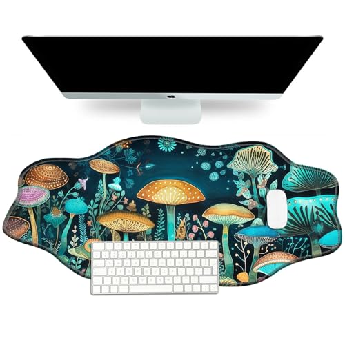 DIGTIALL Ushrooms Schreibtischunterlage mit Blumenmotiv, großes Mauspad für den Schreibtisch, Gummiunterseite, Mauspad mit genähten Kanten, große Schreibtischunterlage für Arbeit, Spiel, Büro, Zuhause von DIGTIALL