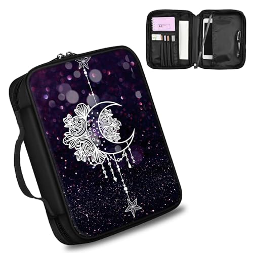 Moonflower Bibelhülle für Damen und Herren, Tragebuchhülle, Kirchentasche, Bibelschutz, mit Griff und Reißverschlusstasche, perfektes Geschenk für Kirche, religiöse von DIGTIALL