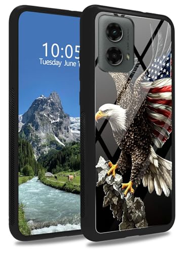 Schutzhülle aus gehärtetem Glas für Motorola Moto G Power 5G 2024, 17 cm (6,7 Zoll), Motiv: fliegender Adler mit Flagge, weicher TPU-Stoßdämpfer, modische Handyhülle, stoßfeste Schutzhülle für Moto G von DIGTIALL