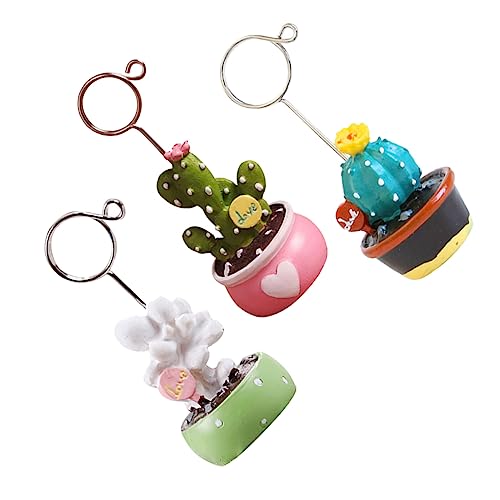 DIKACA 1 Satz 3 Stück Kaktus-visitenkartenhalter Inhaber Süßer Halter Sukkulenten Süßer Memohalterständer Anlage Pflicht Pflanzennummer-clip Jack Erwachsene Mini Green Metall Ring von DIKACA