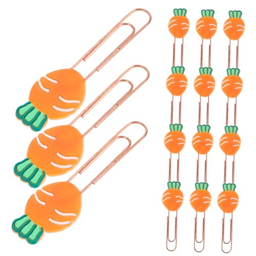 DIKACA 20 Stück Karotten-Lesezeichen Papierclip Karotten-Büroklammern Gemüse sortiert lustige Büroklammern Kleine Papierklammern Metallpapierklammern Büroklammer-Memo weiches Gummi Orange von DIKACA
