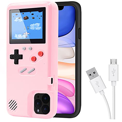 DIKKAR Game Case für iPhone, Retro-Schutzhülle mit Eigener Stromversorgung,36 Kleine Spiele,Farbdisplay,Videospieletui für iPhone 11 Pro (Rosa) von DIKKAR