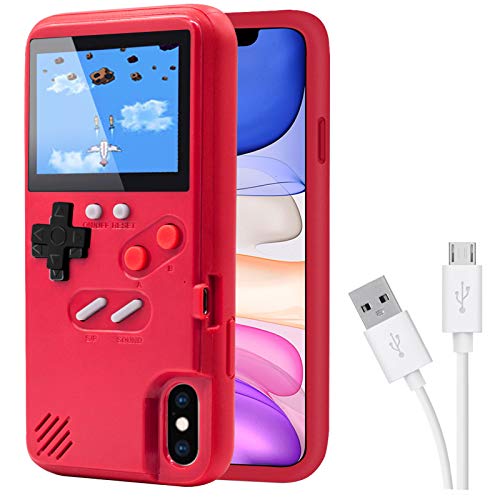 DIKKAR Game Case für iPhone, Retro-Schutzhülle mit Eigener Stromversorgung,36 Kleine Spiele,Farbdisplay,Videospieletui für iPhone X/Xs (Rot) von DIKKAR