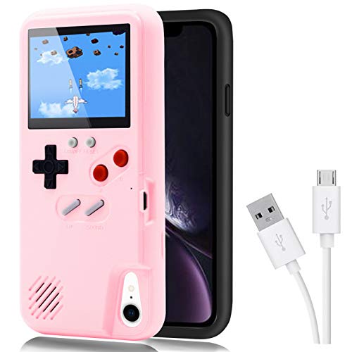 DIKKAR Game Case für iPhone, Retro-Schutzhülle mit Eigener Stromversorgung,36 Kleine Spiele,Farbdisplay,Videospieletui für iPhone XR (Rosa) von DIKKAR