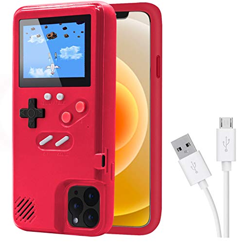DIKKAR Game Case für iPhone, Retro-Schutzhülle mit Eigener Stromversorgung,36 lustige Minispiele,Farbdisplay,Videospieletui für iPhone 14 Pro (Rot) von DIKKAR