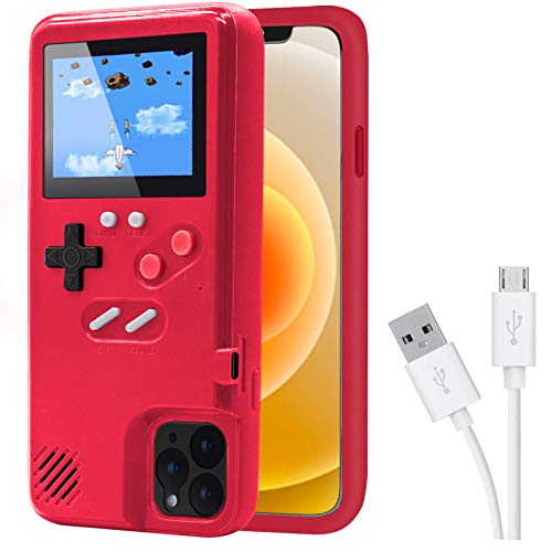 DIKKAR Game Case für iPhone, Retro-Schutzhülle mit Eigener Stromversorgung,36 lustige Minispiele,Farbdisplay,Videospieletui für iPhone 15 Pro Max (Rot) von DIKKAR