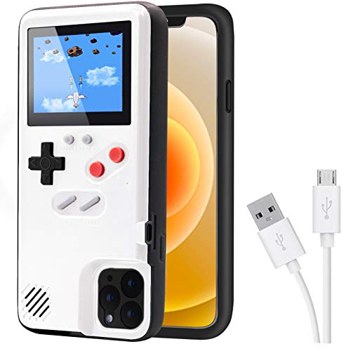 DIKKAR Game Case für iPhone, Retro-Schutzhülle mit Eigener Stromversorgung,36 lustige Minispiele,Farbdisplay,Videospieletui für iPhone 15 Pro Max (Weiß) von DIKKAR