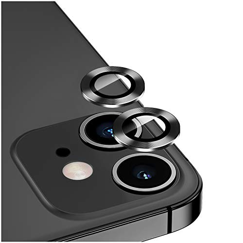 DIKKAR Kameraobjektivschutz für iPhone 12/12Mini, Kratzfeste HD-Kameraschutzfolie aus Gehärtetem Glas und Aluminiumlegierung,Metallring Kreislinse Bildschirmabdeckung (Schwarz) von DIKKAR