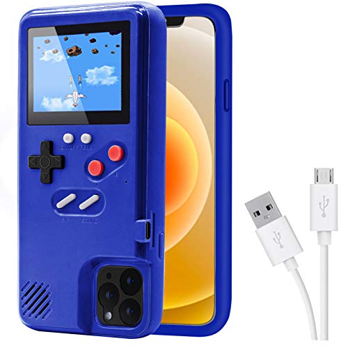 Dikkar Game Case für iPhone, Retro-Schutzhülle mit Eigener Stromversorgung,36 Kleine Spiele,Farbdisplay,Videospieletui für iPhone 12 Pro Max (Blau) von DIKKAR