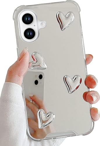 DIMEIYA Kompatibel mit iPhone 16 Hülle, Spiegel, Senior, Silber, niedliches Herz, weiches Silikon, transparent, Make-up-Spiegel, für Damen und Mädchen, stoßfest, Schutzhülle für iPhone 16. DIMEIYA Kompatibel mit iPhone 16 Hülle, Spiegel, Senior, Silber, niedliches Herz, weiches Silikon, transparent, Make-up-Spiegel, für Damen und Mädchen, stoßfest, Schutzhülle für iPhone 16. von DIMEIYA