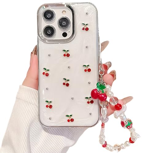 DIMEIYA Süße Schutzhülle für iPhone 15 Pro Max, rote Kirschperlen, mit Handy-Charmkette, Blumen und Früchte für Damen und Mädchen, stoßfeste Schutzhülle für iPhone 15 Pro Max, Weiß DIMEIYA Süße Schutzhülle für iPhone 15 Pro Max, rote Kirschperlen, mit Handy-Charmkette, Blumen und Früchte für Damen und Mädchen, stoßfeste Schutzhülle für iPhone 15 Pro Max, Weiß von DIMEIYA