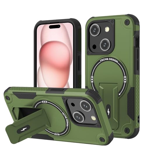 DIMIYER Panzerhülle für iPhone 15, Heavy Duty Schutzhülle mit Ständer, Militärischer Robust Stoßfest Handyhülle, 6,1 Zoll, Grün von DIMIYER