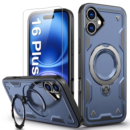 DIMIYER für iPhone 16 Plus Hülle, 360° Drehbarer Magnet Ständer Handyhülle mit Panzerfolie, Militärische Stoßfest Ring Halter Schutzhülle für iPhone 16 Plus Hülle Armour Defense Case Panzerhülle DIMIYER für iPhone 16 Plus Hülle, 360° Drehbarer Magnet Ständer Handyhülle mit Panzerfolie, Militärische Stoßfest Ring Halter Schutzhülle für iPhone 16 Plus Hülle Armour Defense Case Panzerhülle von DIMIYER